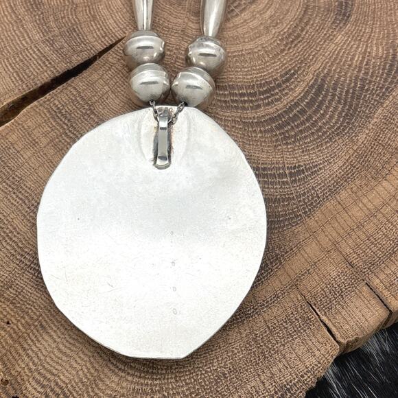 1970s Native American NAVAJO Sterling Turquoise MOP Coral Pendant Bead Necklace - Picture 3 of 6